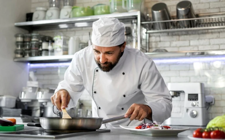 photo-illustrant-un-chef-en-train-de-cuisiner-dans-la-cuisiner-d-un-restaurant